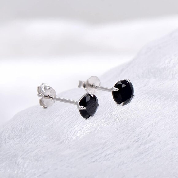 Black 4mm Sterling Silver Cubic Zirconia Stud Earrings for Women & Men - Picture 3 of 6
